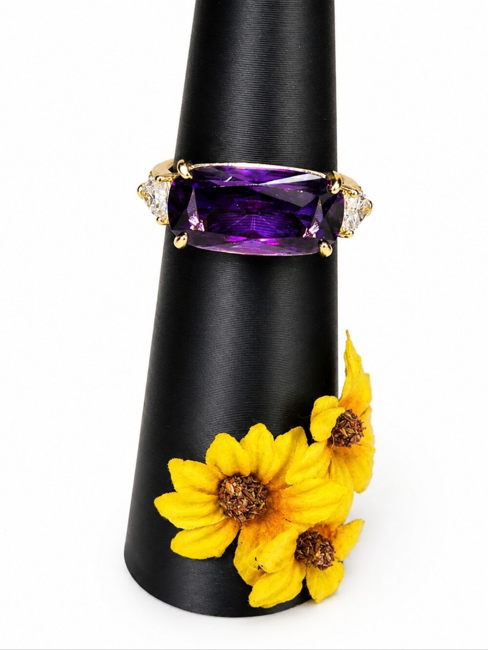 Title: Bomb Party Purple Crystal Gold Tone Ring Size 8